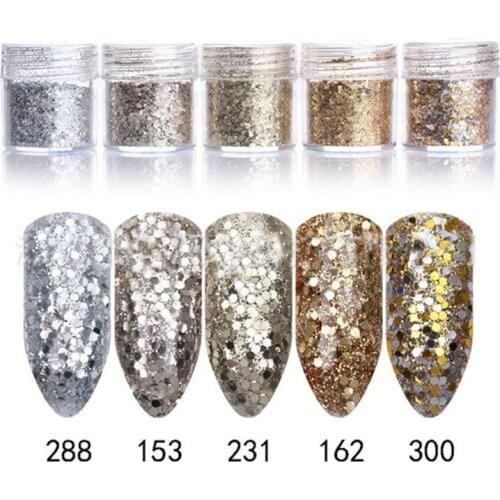 Nail Art Glitter 1box 10ml 3D Nail Art Glitter Champagne Silver Gold MIX Nail Glitter Powder Sequins Powder for Nail Art Glitter