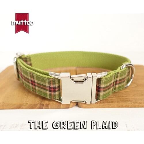 10pcs/lot MUTTCO wholesale green personalized dog collars handmade dog accessories THE GREEN PLAID 5 sizes dog collar UDC041