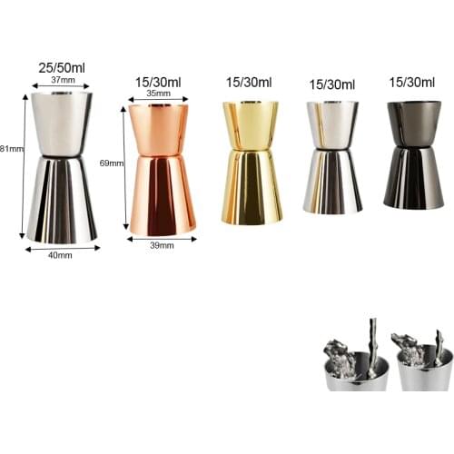 15/30ml 25/50ml Silver Black Rose Gold Double Jigger Black Rose Gold Silver Measure Cup Cocktail Drink Wine Shaker
