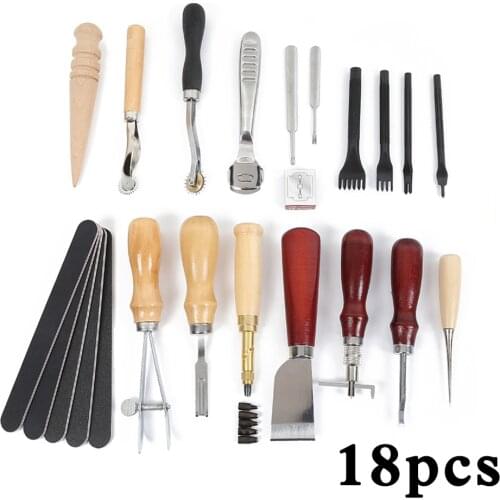 18pcs Professional Leather Craft Tools Set Sewing Accessories Hand Sewing Stitching Carving Work Craft Supplies DIY Tool Kit