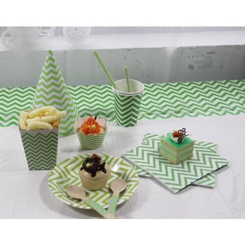 2018 new green chevron happy birthday party sets disposable tableware set paper plates cups popcorn boxes wrappers baby shower