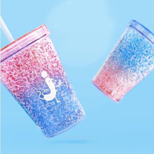 410ml Plastic Water Cup With Straw Double-walled Ice Cold Drink Coffee Tea Bottle Straw Cup Christmas Party Gift Dropshipping