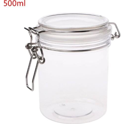 500ML Plastic Round Clip Top Storage Jar With Airtight Seal Lid Kitchen Food Container Tableware Preserving Cosmetic Cream
