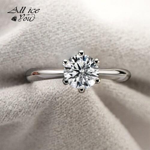 ALLICEONYOU 925 Classic Silver 1ct D-E Color Moissanite VVS Fine Jewelry Wedding Diamond Stud 6 Claw Ring For Women Gift