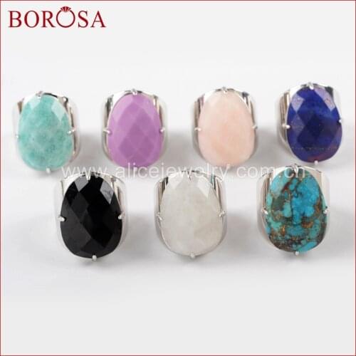 BOROSA Sliver Color Claw Egg Shape Lapis Lazuli natural Amazonite Multi-kind Stone Faceted Band Ring Fashion Jewelry ZS0321