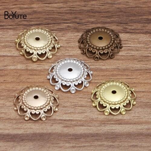 BoYuTe 50 Pcs 24MM Flower Bead Caps Charms Wholesale Filigree Brass Material Vintage Style DIY Jewelry Charms