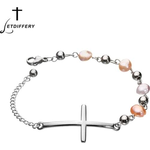 Letdiffery Christian Catholic Pearl Stainless Steel Chain Bracelets for Women Gift Religious Charm Jewelry Accessories