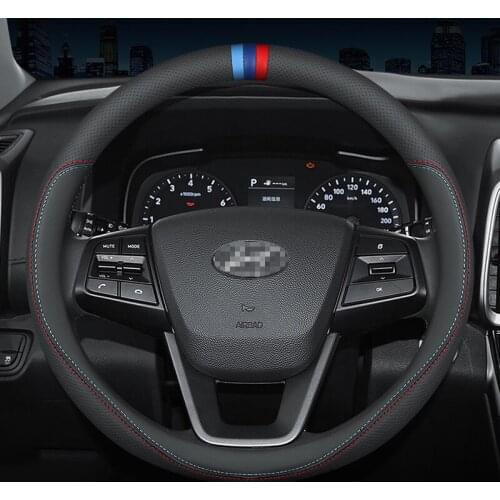 Carbon Fiber Cow Leather Steering Wheel Cover For Hyundai ix25 ix35 i20 i10 i30 Starex SantaFe Sonata Tucson 2017 2018 2019