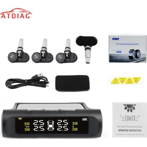 Digital Tire Pressure Monitoring System 12V Real Time Wireless Smart TPMS Tire Pressure Alarm Car Charger with 4 Sensors