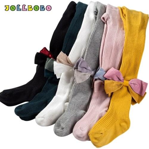 Bi-color Bow Tights Girls Autumn Vertical Striped Elastic Cotton Tight for Little Girl 3-8Y Winter Warm Kids Stockings Pantyhose