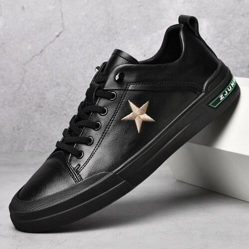 Brand New High End Men Genuine Leather Casual Shoes Embroidery Star Low Tops Leisure Flat Shoes Cool Loafers