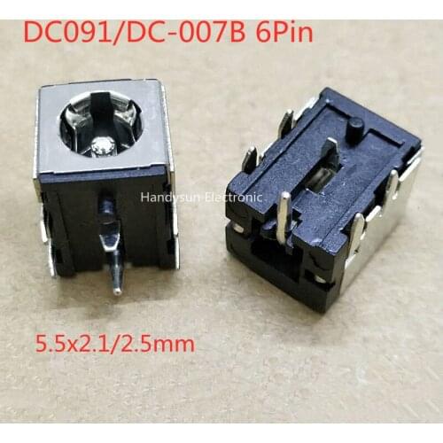 DC-091 / DC-007B 5.5x2.1/2.5mm 6Pin Computer Power Socket Copper Pin Female Base with Iron Shell Bracket Panel Mount Connector