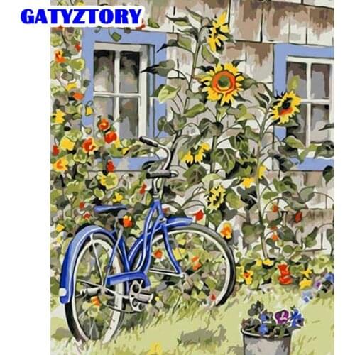 GATYZTORY Flower Bike Landscape Pictrue By Numbers For Adults Children DIY Framed Oil Painting Handmade Acrylic Draw On Canvas