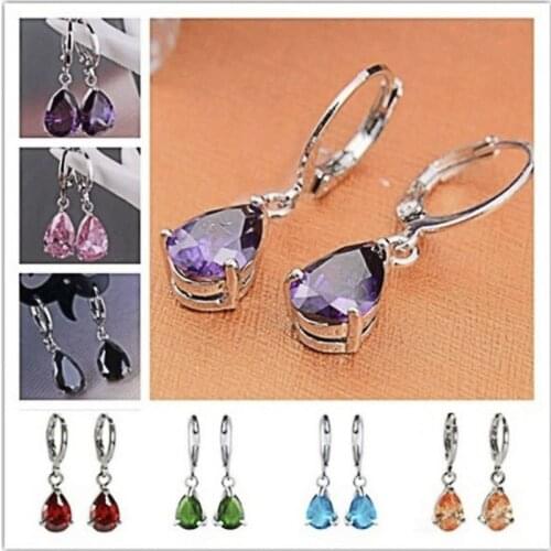 Hot Selling Fashion Drop-shaped Multi-color Zircon Earrings Set for Women Temperament Ear Jewelry Whole Sale