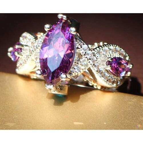 YaYI Fine Jewelry Fashion Princess Claw Set Cut Purple Cubic Zirconia Silver Color Engagement Wedding Party Lovers Gift Rings