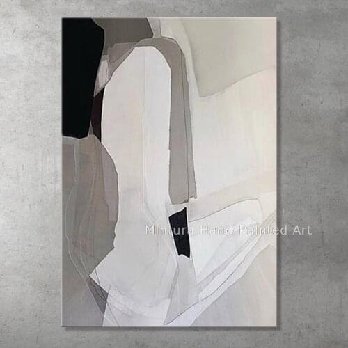 Handmade Handpainted Abstract Modern Black White Oil Painting On Canvas Wall Art Picture For Living Room Home Decor Vertical Art