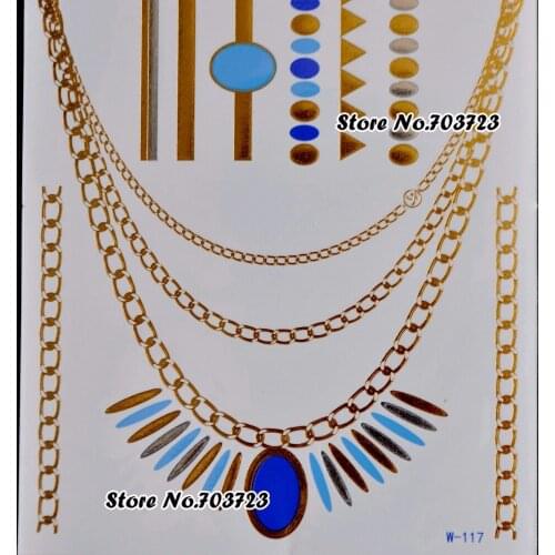 Beautiful Large Design Necklace Bracelet Metallic Body TATTOO Gold Silver 8 Type W-117