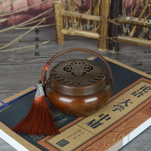 Red copper hand-held cupboard incense tower incense burner warm hand stove copper incense burner antique incense burner