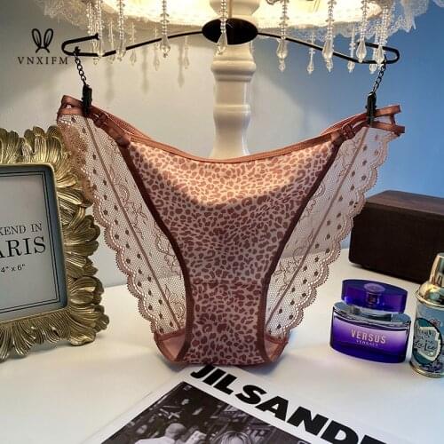 Leopard print lace thong silky milk silk seamless girl underwear fashion European and American low-waist single-band panties2021