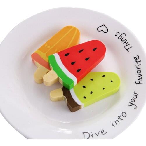 12pcs/lot Kawaii Eraser Cute Watermelon Kiwi Popsicle Rubber Eraser Random Cute Stationery School Office Supplies Student Gift