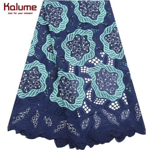 Kalume Fashion Embroidery African Dry Lace Fabric Peach Nigerian Cotton Swiss Voile Lace Material With Stones For Dress F1966