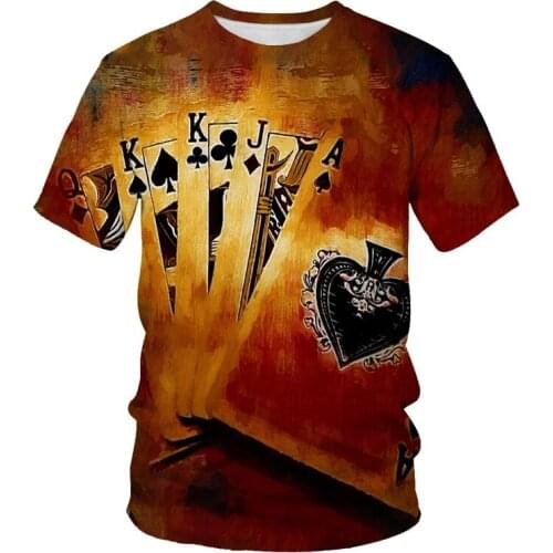 LIASOSO Playing Cards 3D Printing Mens and Womens Fashion T-shirts Poker Clothes Are Loose and Comfortable Streetwear