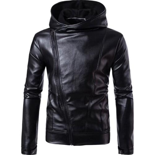 COLDKER PU Faux Leather Jacket Men Biker Jacket Leather Jacket Male Motorcycle Jacket LEATHER HOOD black M-4XL