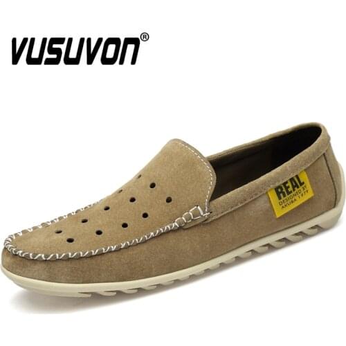 Genuine Leather Men Loafers Driving Shoes 2020 Spring Soft Comfortable Holes Light Non-slip Casual Shoes Man Plus Size 37-46