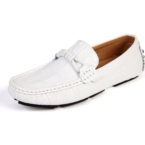 New Mens Loafers Genuine Leather White Casual Car Driving Shoes Men Flats Luxury Loafer Mens Shoes Brand Man Slip On Flats Male