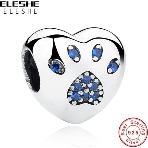New Pets Animal Dog Paw Prints Charms Beads 925 Sterling Silver European DIY Beads Fit Charms Bracelets Fashion Jewelry