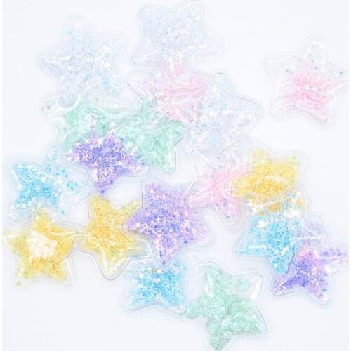 Wholesale 60Pcs 5CM Transparent PVC Star with Sequins Inside Appliques DIY Headwear Hairgrip Crafts Handmade Ornament Patch H25