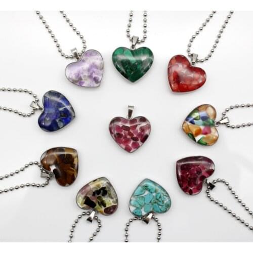 1pcs natural stone tiger eye amethysts garnets lapis hand-made Heart-shaped ladies stainless steel pendant necklace 19*21mm