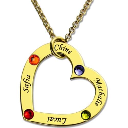 Uonney Dropshipping Personalized Mothers Heart Necklace With 4 Names Birthstones Birthday Gift Jewelry For Women