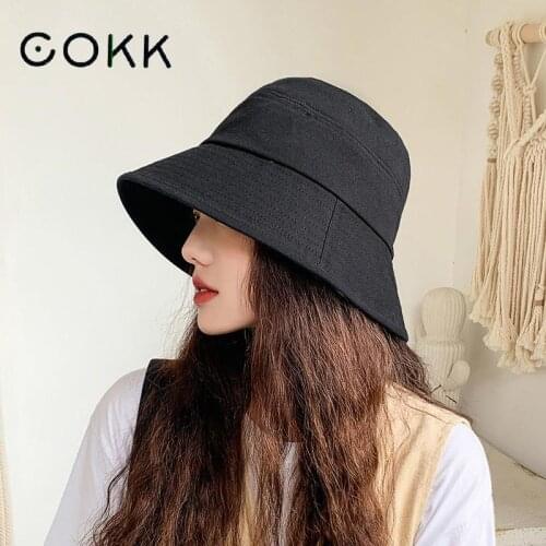 Bucket Hat Women Black Solid Color Cotton Korean Hat Ladies Foldable Suncreen Spring Summer Hats For Women Fisherman Hat Female