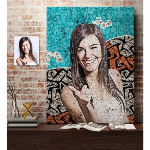 Personalized Women 'S Graffiti Drawing Design Canvas Print (50x70 cm.) custom Design Souvenir Beautiful Memories Friends Dear