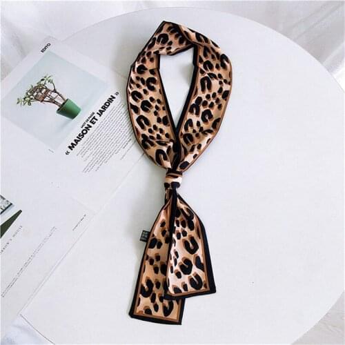 Leopard Print Handle Bag Ribbons Brand Foulard Femme Small Silk Bandana For Women Fashion Head Scarf Long Skinny Scarves