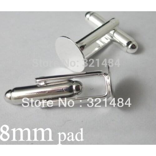 Silver plated 200pcs/lot 8mm glue pad cufflinks bezel cufflink findings cuff links base blanks for jewelry beads making