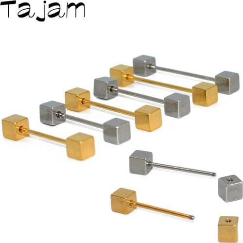 1Pair Surgical Steel With Square Industrial Barbell Earring Gold&Silver Color Ear Piercing Tragus Helix Fashion Body Jewelry