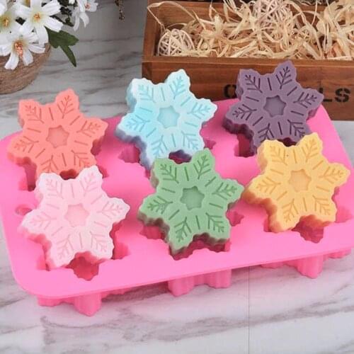 Snowflake Chocolate Mold Soap Silicone Ice Tray Cake Xmas Christmas Mould 6 Cavities DIY Baking Pastry Tools