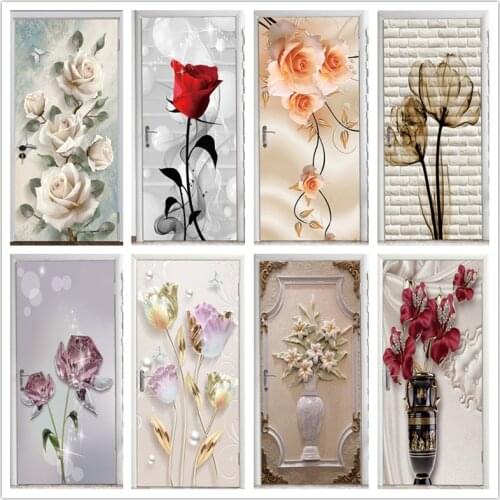 Stereo Flower Home Decor Art Door Sticker Renovation Natural Landscape Wallpaper For Living Room Bedroom Refrigerator Posters