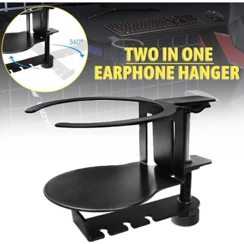 Headphone Mount Hanger Headphone Desk Display Rack Universal Earphones Hanger With Cup Holder 360 Rotation PC Gaming Under Desk