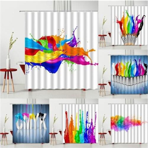 Shower Curtain Colourful Brush Color Ink Creativity Partition Waterproof Polyester Fabric Multiple Size Hanging Curtains