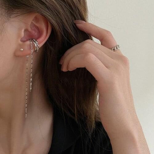 2021 New Fashion Double Chain Pendientes Tassel Earrings Ear Clip For Women Girl Long Cuff Earring No Pierced Bohemia Gift