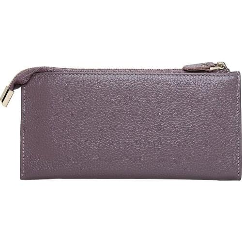 Genuine Leather Women Zipper Purse Soft Clutch Daily Use