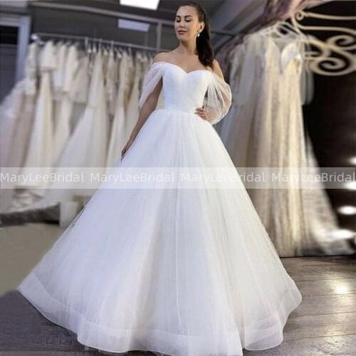 Ball Gown White Wedding Dresses Off Shoulder Sweetheart Long Pleats Tulle Bridal Dress Vestido de novia Robe Princesse Femme