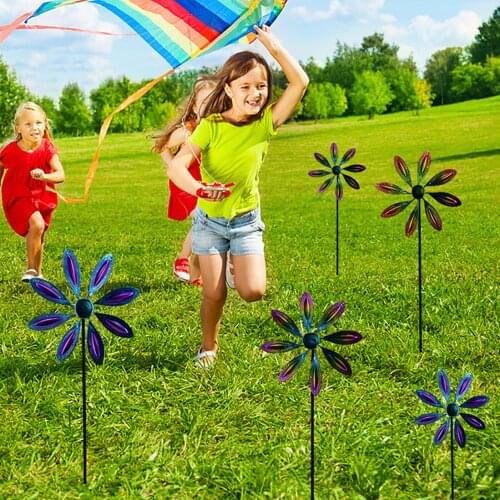 1Pcs 2021 Iron Metal Windmill Pinwheel Wind Spinner Kids Toy Whirligig Wind Spinner Pinwheels Outdoor Garden Patio Lawn Party