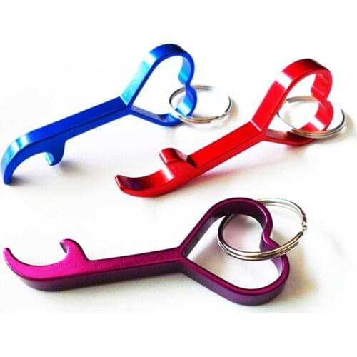 100pcs-Sweet lovely heart shape mental opener key ring for bottle- aluminum alloy bottle opener for beer