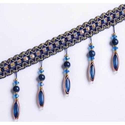 12yard/lot Rose Jade Crystal Beads Curtain Lace Accessories Diy Lamp Sofa Stage Decor Lace Trim Tassel Ribbon Adornos Borlas