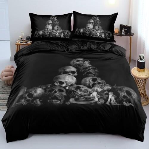 3D Black Skull Custom Design Quilt Covers Pillow Cottoms Sets Duvet Cover Set Beddings Full King Queen Double Size Home Textile