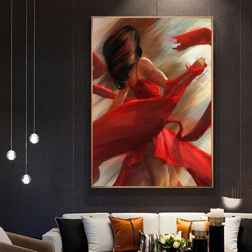 Abstract Red Dress Women Posters and Prints on Canvas Painting Modern Nordic Wall Art Picture for Living Room Home Decor